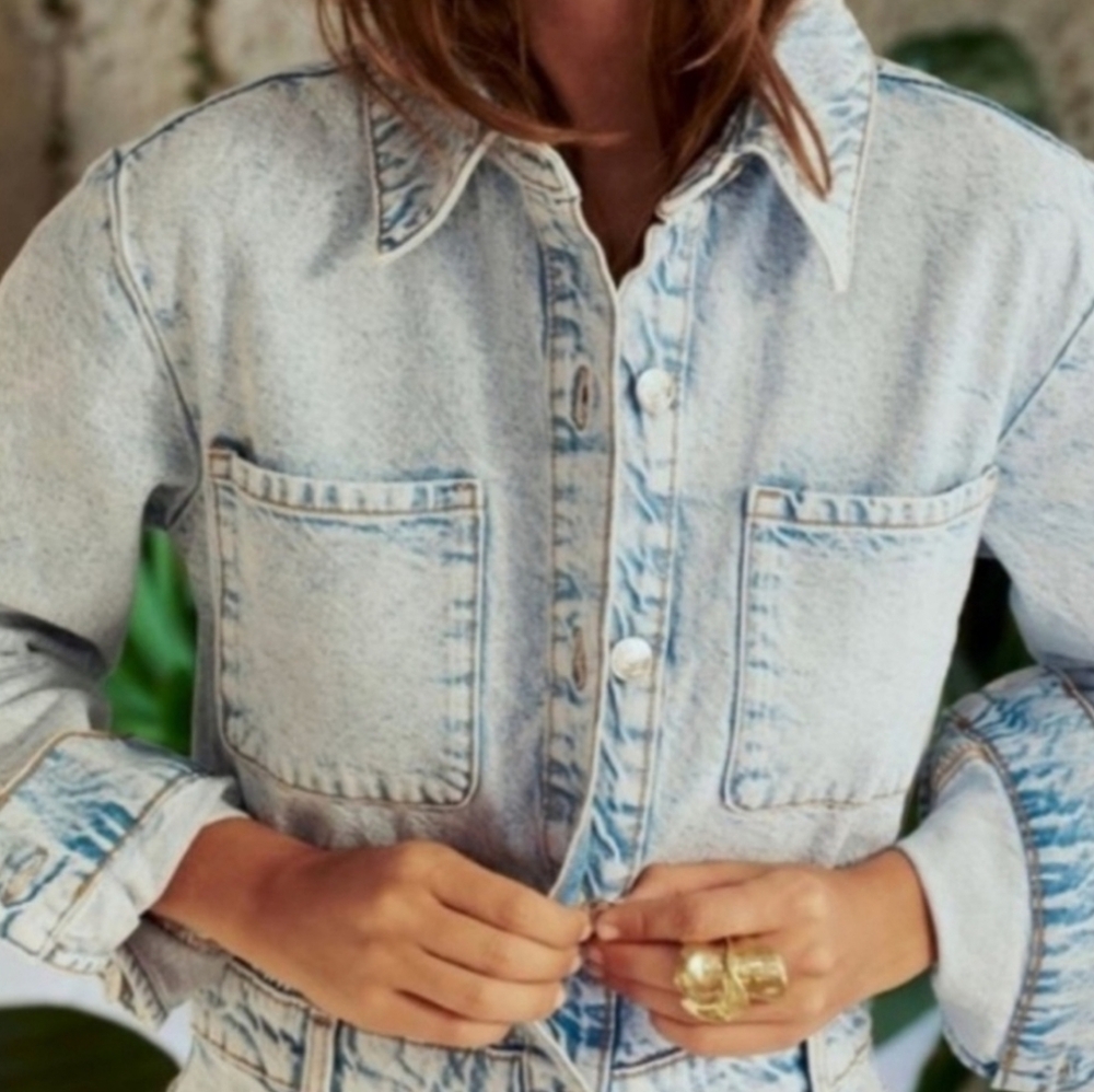 NEW Zara BUTTON DOWN LONG SLEEVE DENIM MIDI DRESS - Picture 5 of 15